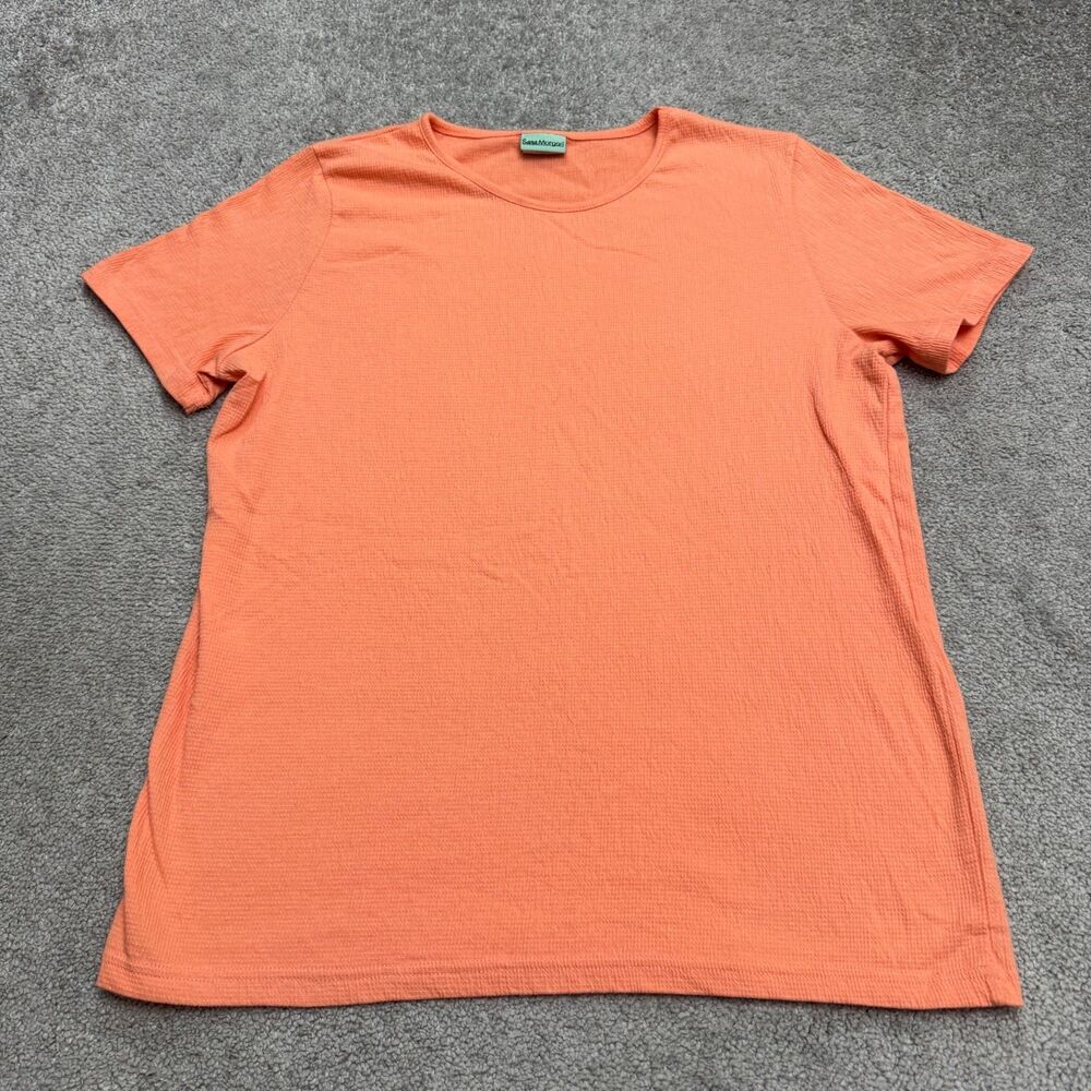 Sara Morgan Textured Basic T-Shirt Womens Large Orange Short Sleeve Crew Tee Top